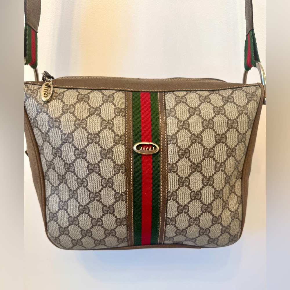 Gucci Vintage Monogram Crossbody Bag Sherry Web Stripe GG Supreme Coated Canvas - Picture 8 of 17
